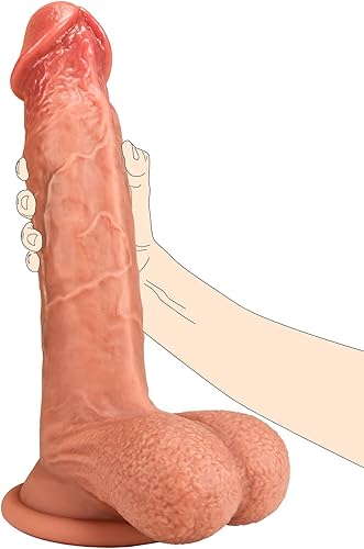 Consolador enorme y grueso de 12 pulgadas, consolador grande realista con bolas de forma completa, consoladores de silicona de doble densidad con