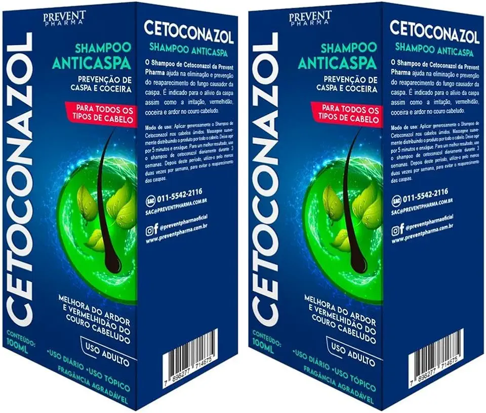 Kit 2 Shampoo Cetoconazol Prevenção Anticaspa Coceira Vermelhidão 100ml Prevent Pharma
