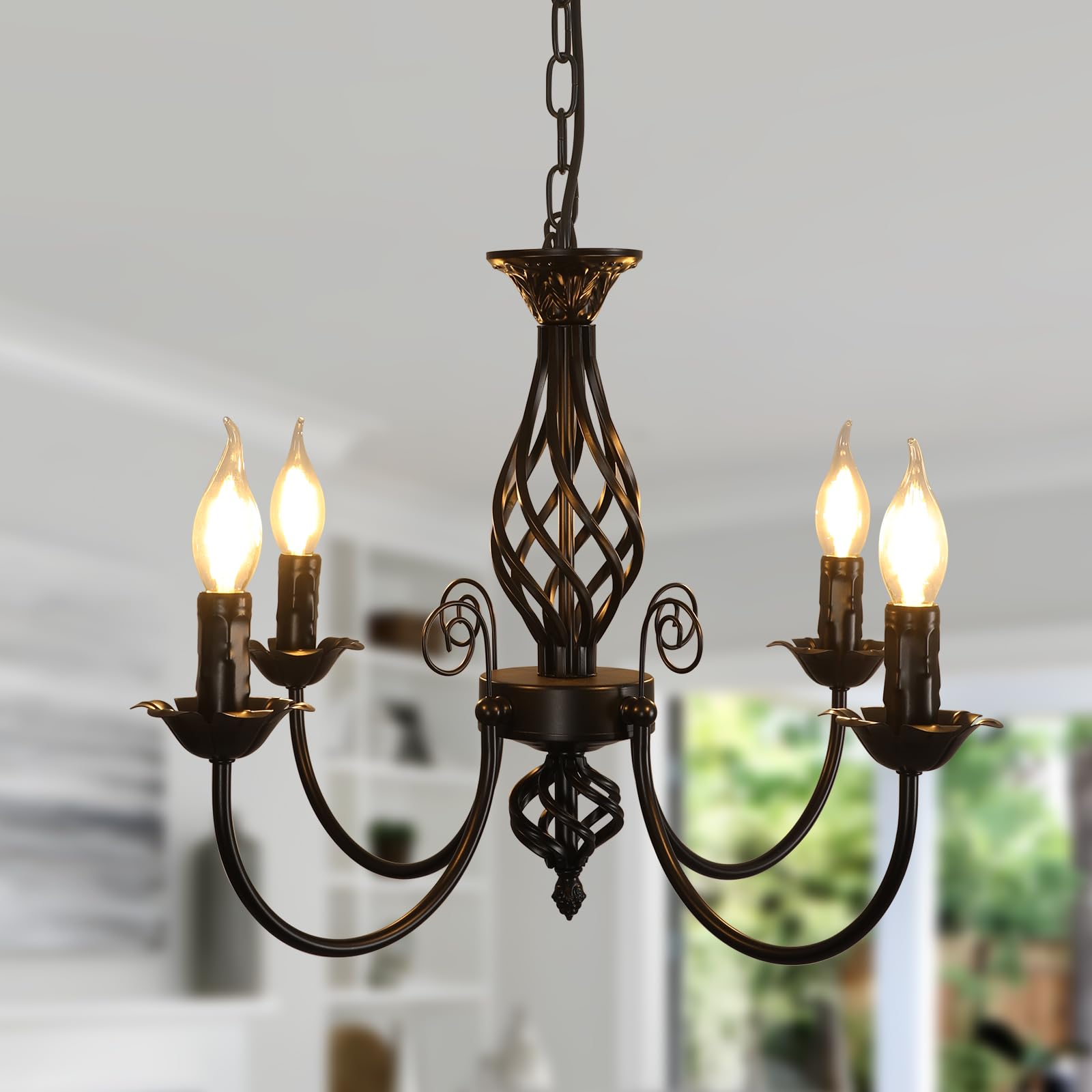Comely Lampara araña Negro, 4 Luces E14 Lampara Colgante Techo Candelabro | Ajustable Lámpara de Techo Rusticas para Cocina, Comedor, Sala de Estar