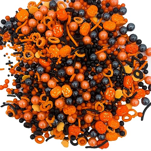 Image of Halloween Sprinkles Edible Pumpkin Sprinkles Orange Black Pearl Sprinkles Halloween Candy Sprinkles for Cake Cupcakes Toppers Decoratings