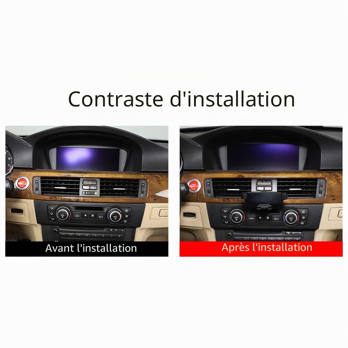 YANER Support de téléphone portable en alliage d'aluminium pour console centrale de voiture pour BMW Série 3 E90 E92 2005–2012 Accessoires de voiture