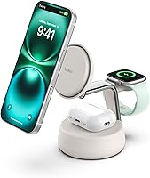 Belkin UltraCharge Pro 3-in-1 Qi2 25W MagSafe Wireless Charger with Cooling Fan for iPhone 17, Apple Watch, AirPods, Pixel 10
