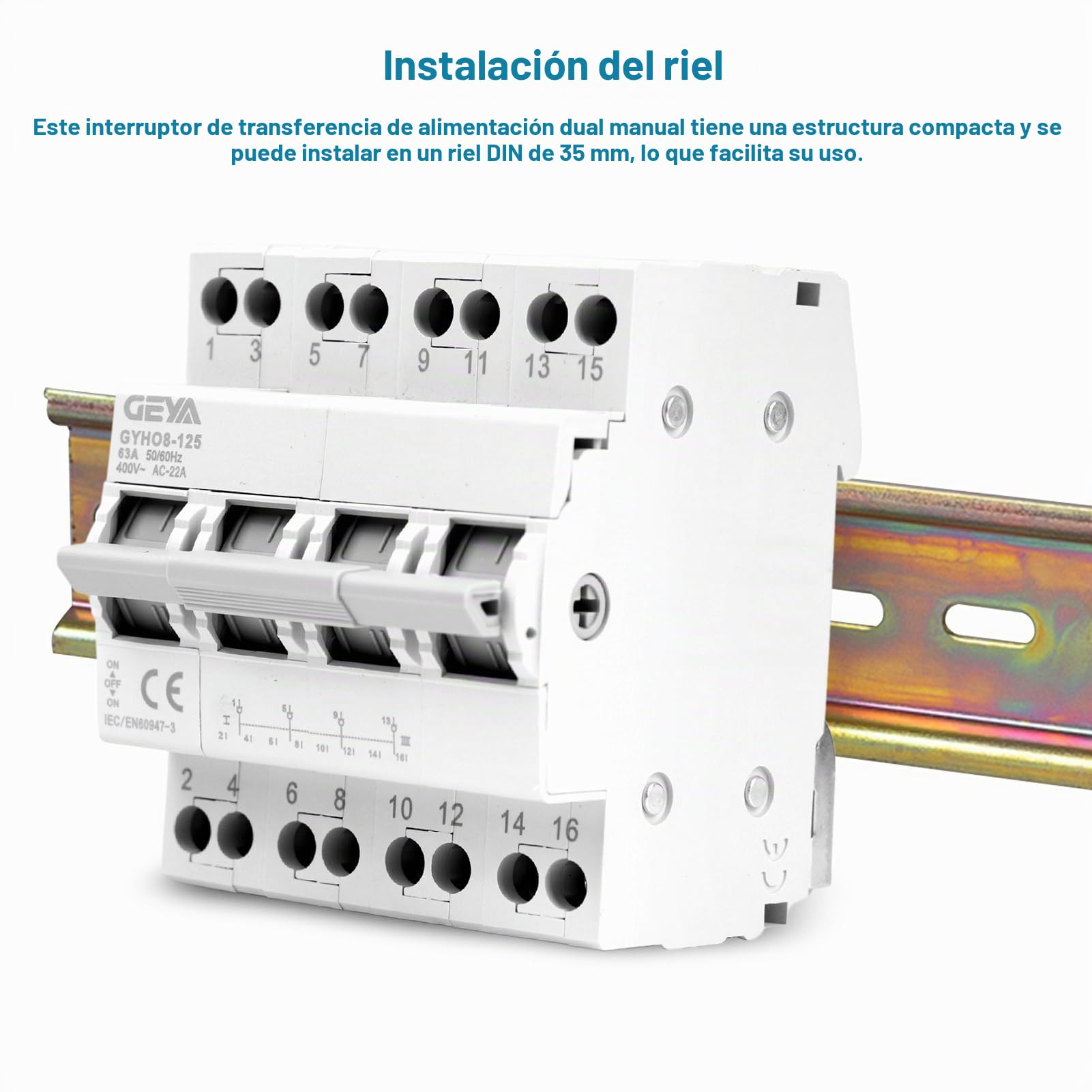 Interruptor de transferencia 4P 63A Conmutador Dual Power manual 400VAC interruptor de Aislamiento transferencia manual Montaje en carril DIN