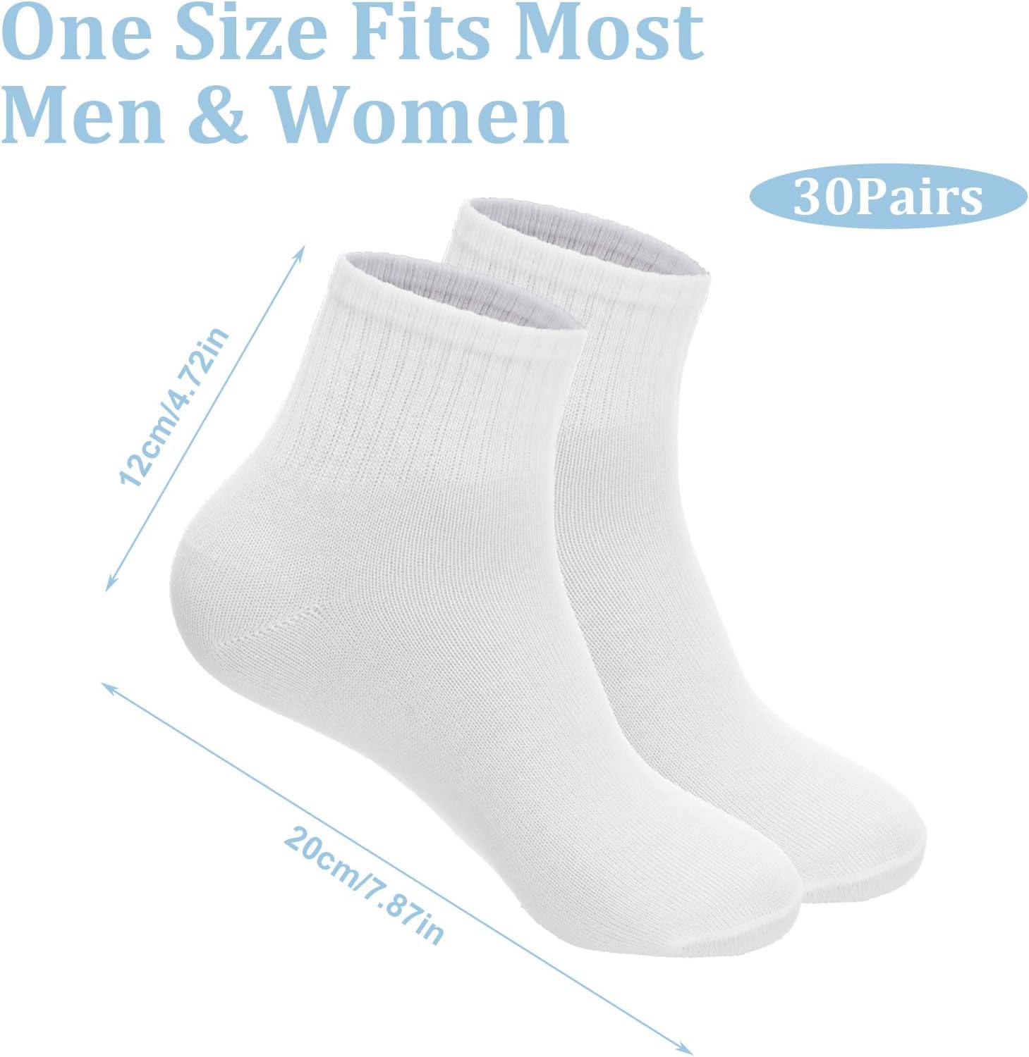 30 Pairs White Ankle Socks for Women, Athletic Ankle Socks Low Cut Sock Cotton Breathable Wicking Thin Ankles Sockes Bulk Gym Athletic Crew Sock for Adult Running Gym Workout - Image 3