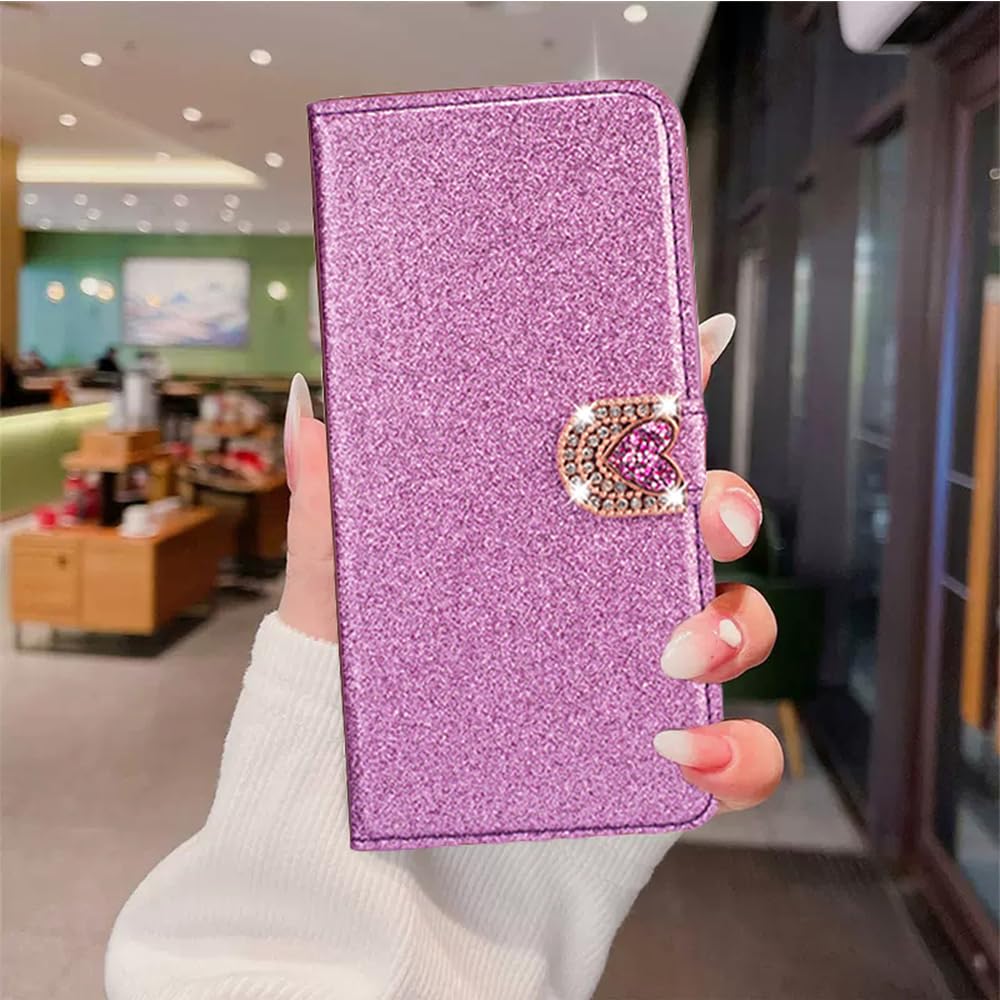 Custodia Portafoglio Per TCL 40 SE Con Glitter E Strass - Cover Magnetica Con Slot Carte, Design Love - Foto 11