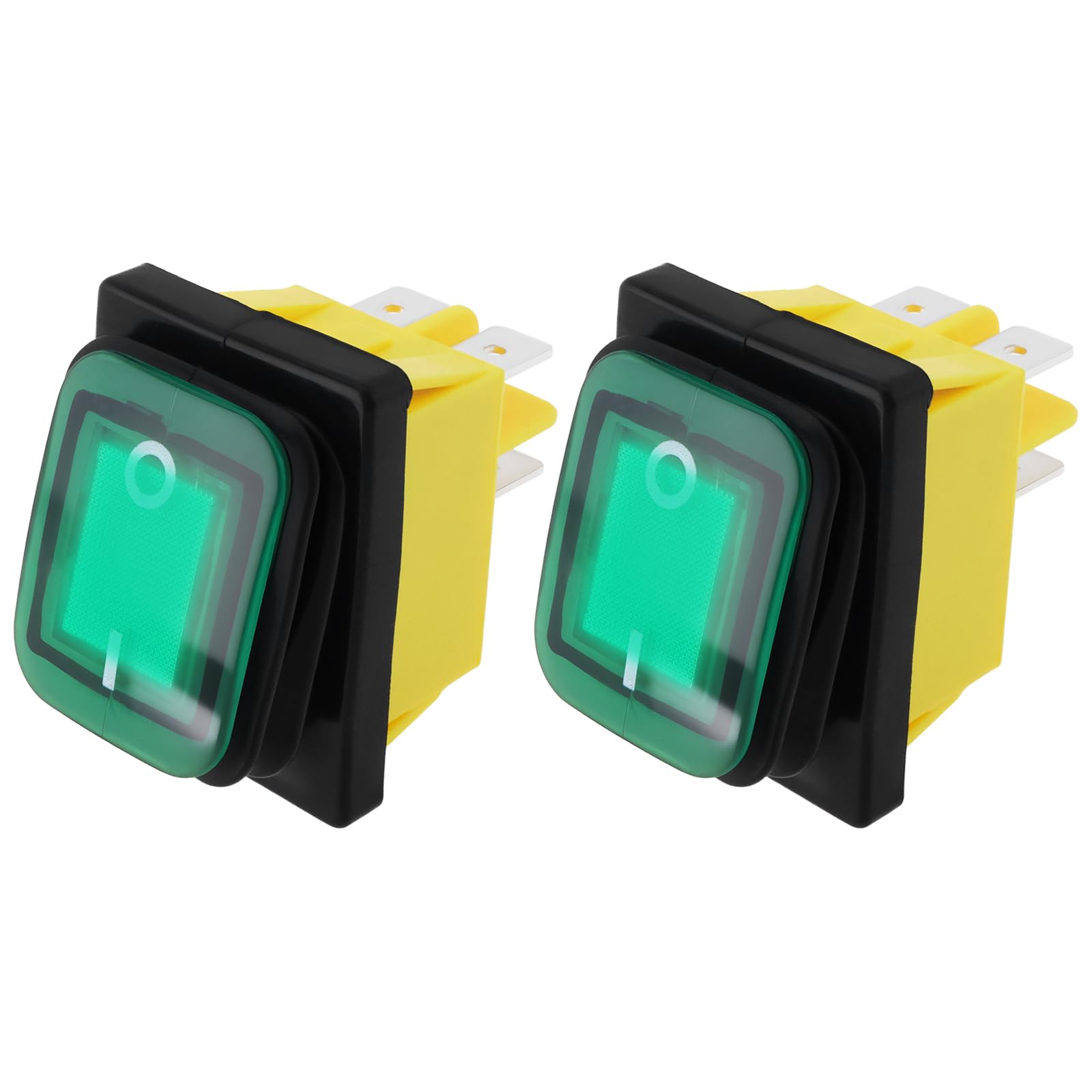 Emagtech Men's Green 2Pcs 4Pin 250V 30A Illuminated Waterproof Power Rocker Switch 30X22mm For Car And Marine