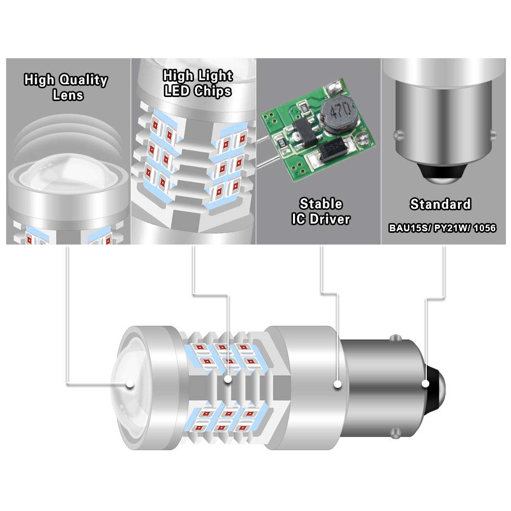 Bec LED Canbus 1156/BAU15S PY21W 3014, 144 LED-uri Marsarier, Lumini de Zi, Daylight