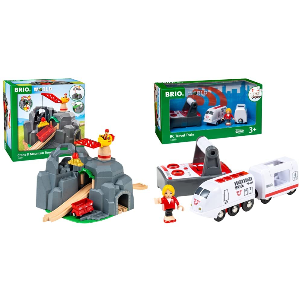 BRIO World 33889 Große Goldmine mit Sound-Tunnel - Zubehör Holzeisenbahn - Kleinkinderspielzeug & World 33510 IR Express Reisezug - Elektrische Lokomotive mit Fernsteuerung