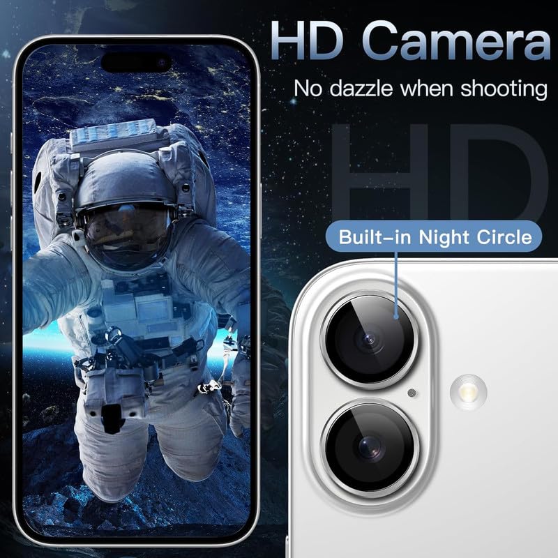 Image of Skinomi Camera Lens Protector for iPhone 15 plus [Anti-Scratch] Premium Tempered Glass Film Aluminum Alloy Lens Ring Cover, Silver (Set of 3)