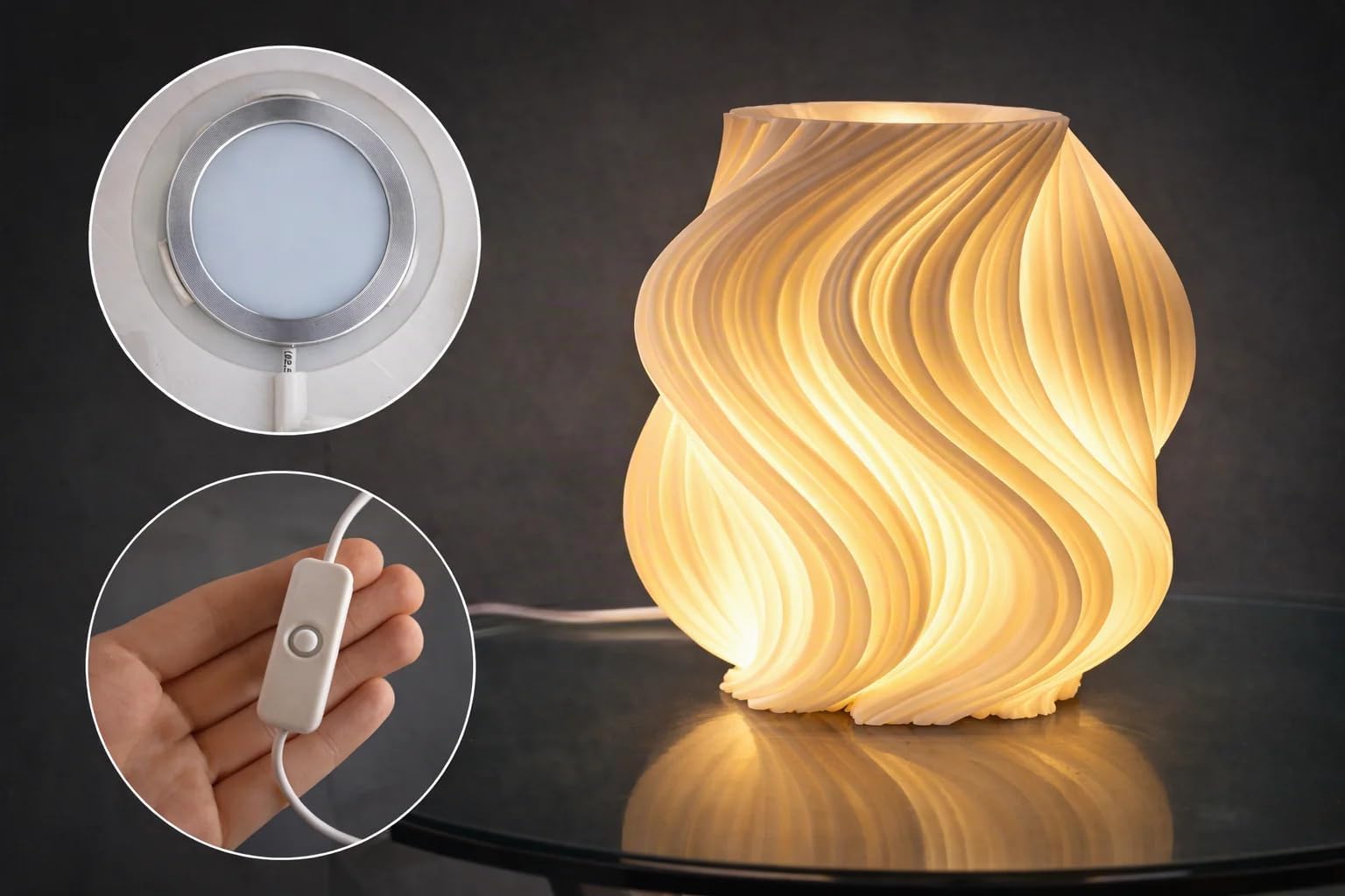 Lámpara Wave Translúcida Texturizada, Luz de Ambiente para Decoración de Interiores, Lámpara de Mesa