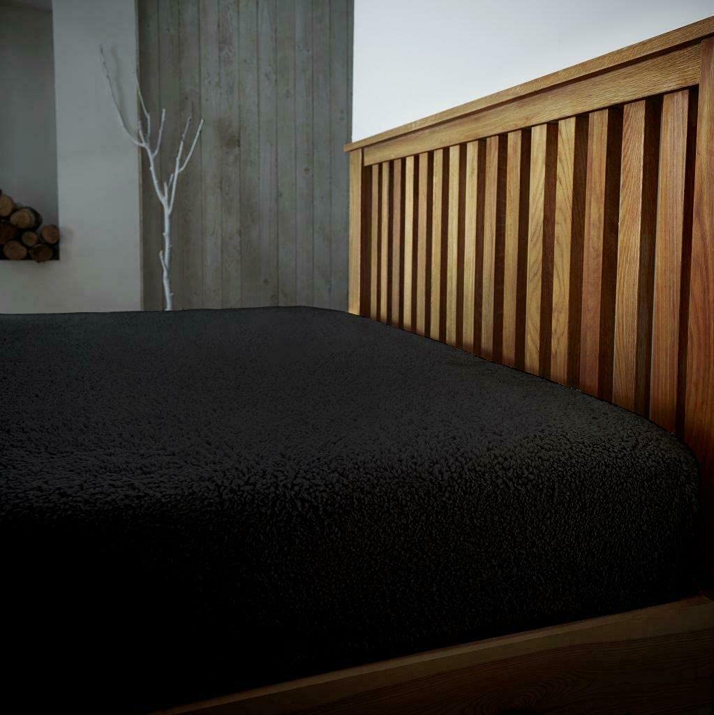 Northern Luxe Black Teddy Bear Sherpa Fleece Thermal Extra Warm Soft Cosy Bed Fitted Sheet (, King)