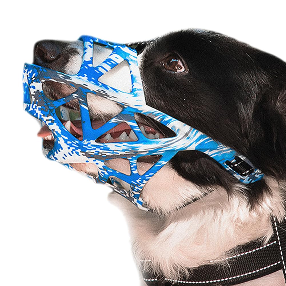 NALEINING Bozal para perro, antidesgarros, antiladridos, permite beber, bozal profesional para mascotas (mediano, azul camuflaje)