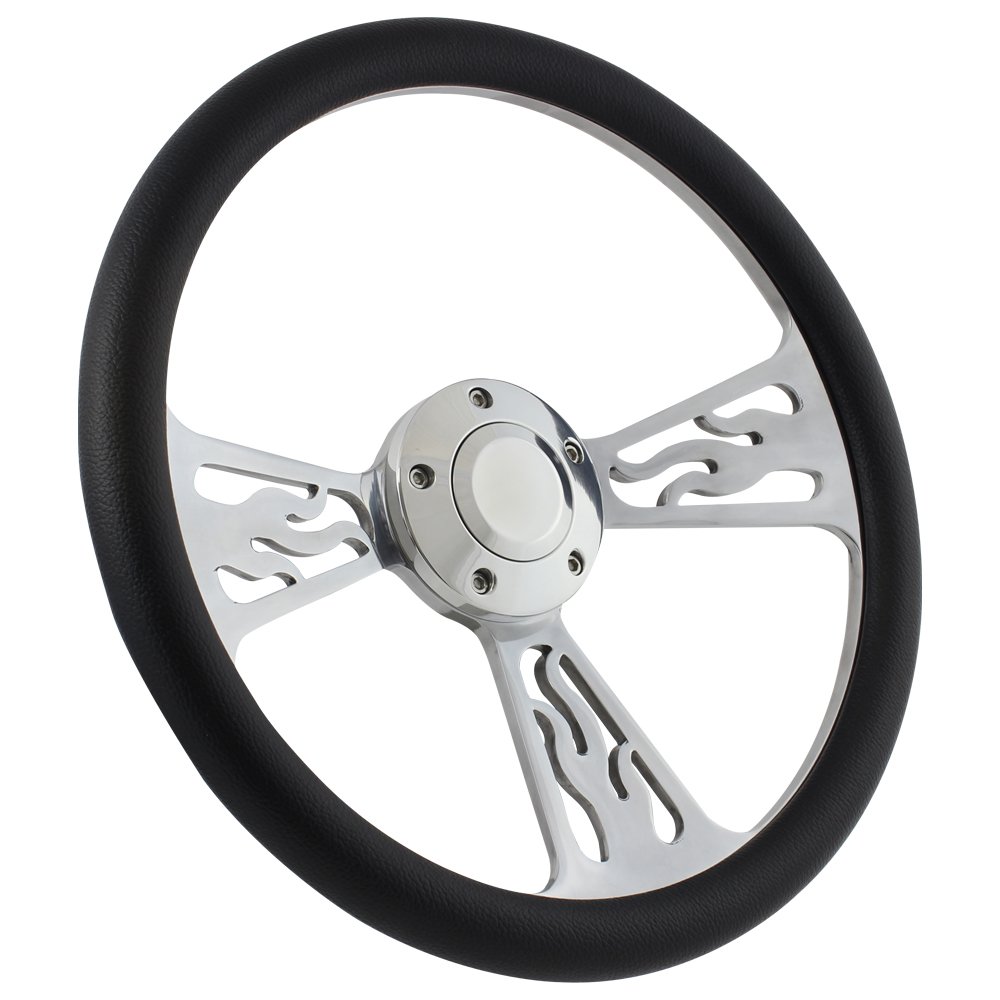 Flame Steering Wheel 14 Inch Aluminum with Black Wrap and Chevy Installation Adapter
