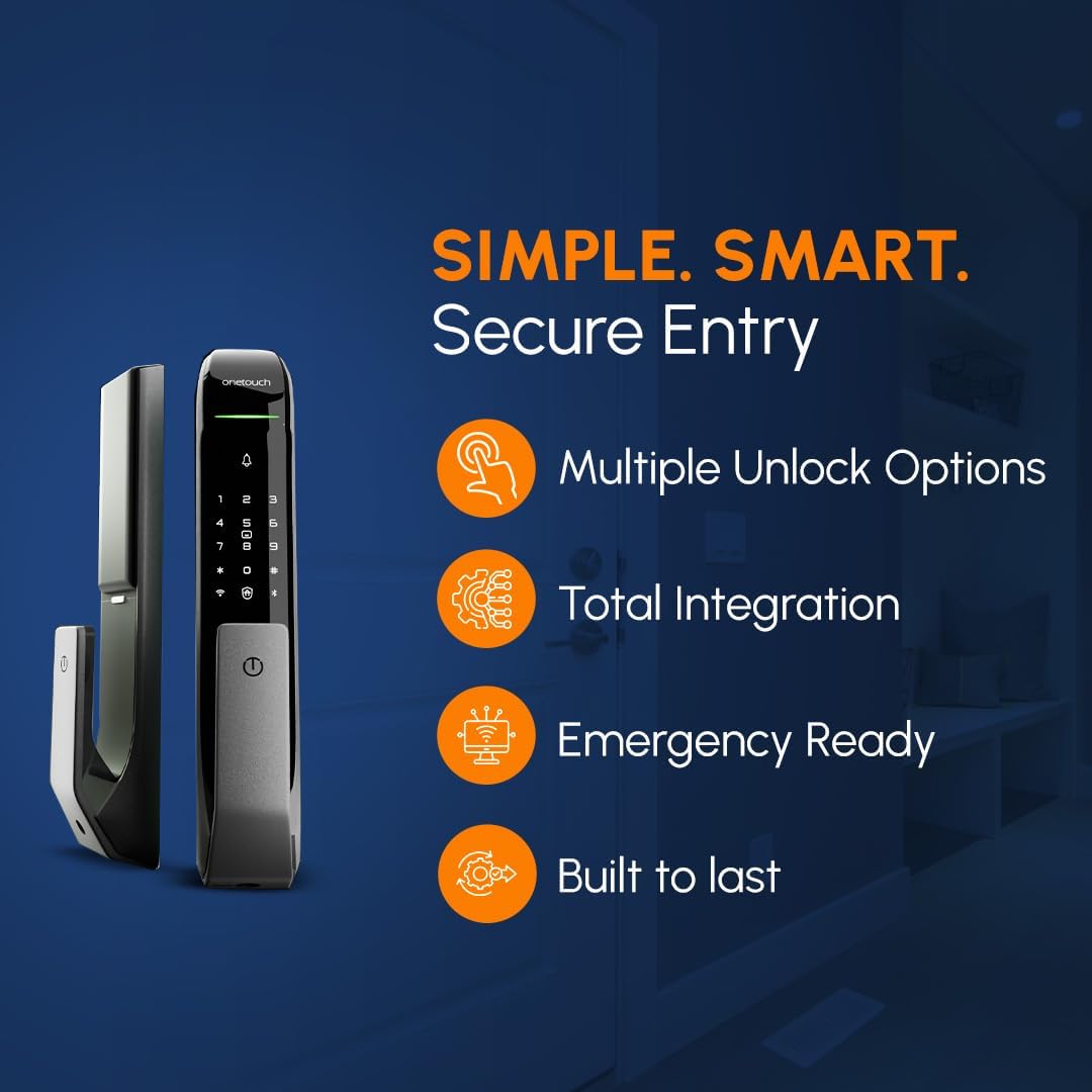 ONETOUCH Smart Digital Door Lock OT500 (BLE) | Fingerprint | Bluetooth Bridge | Mechanical Key | Free Installation | Strong Mortise SS304 | Electroplated Finish | Smartphone Integration (Black) 1