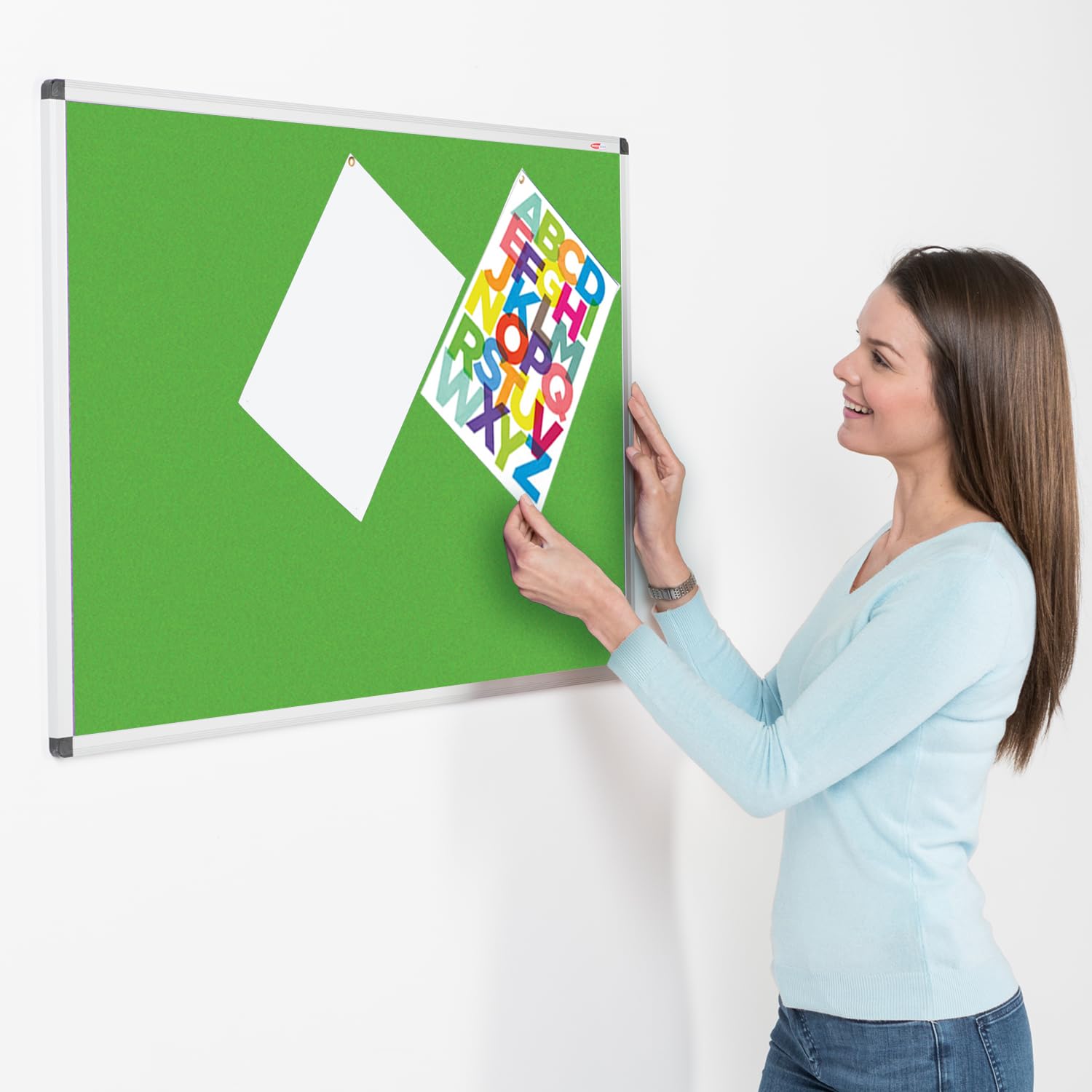 Aluminium Framed Notice Board | Brightly Coloured Loop Nylon Bulletin Board | Apple Green | 900 x 600 mm - Ideal for Office, School, Home