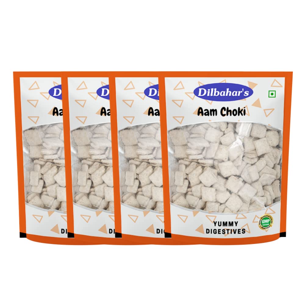 Dilbahar's Aam Choki 100G Pack Of 4 | Aam Papad Khatta Mitha | Dried Mango Papad Dry | Khatta Meetha Aam Papad Churan Pachak | After Meal Digestives Mukhwas Mouth Fresheners