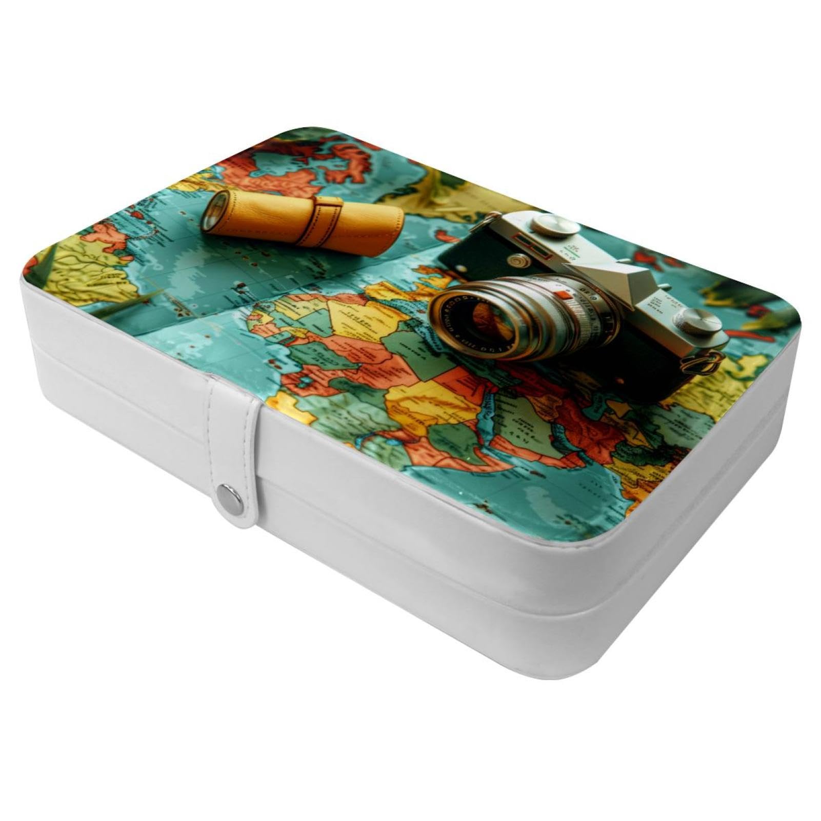 Boîte à bijoux voyage motif carte, le cadeau idéal pour femme et fille