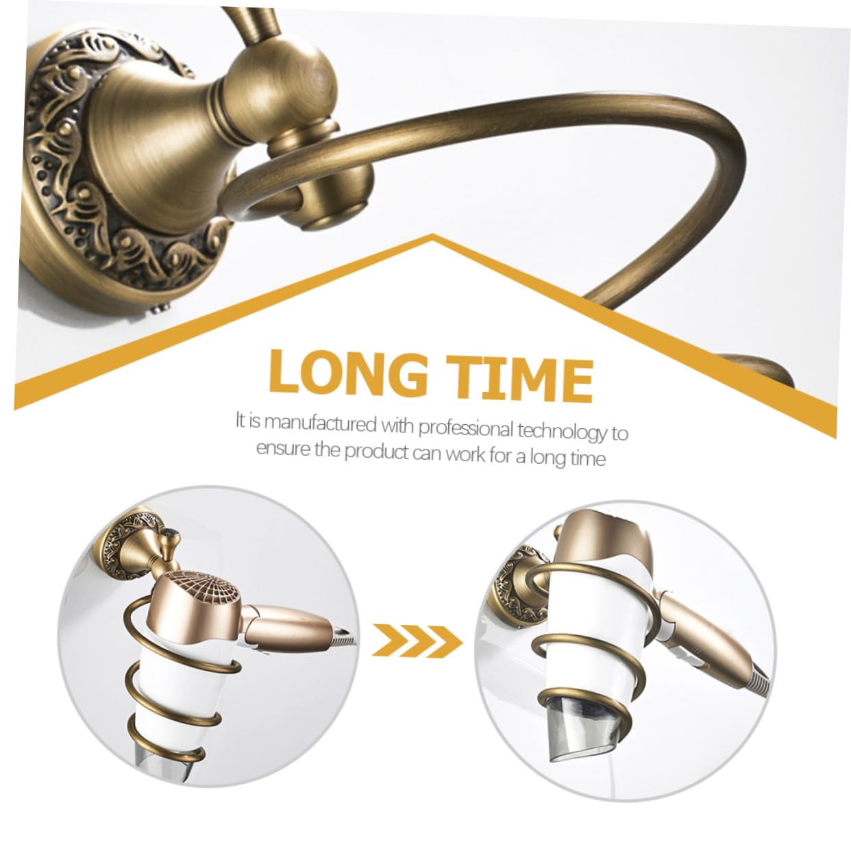 Soporte de Pared para Espiral Pelo de Dorado Secador | Cobre Protección contra Arañazos y Instalación Sencilla Acero Inoxidable Sujeción Firme