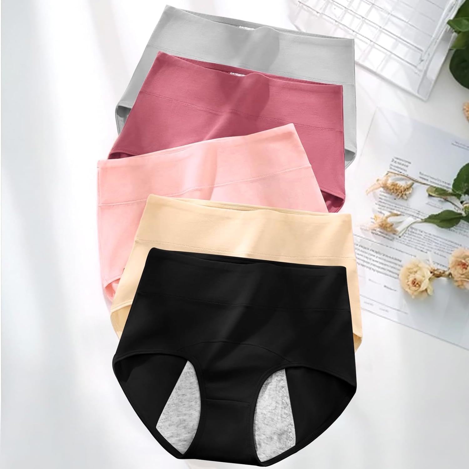 RUNYA Women's Underwear High Waisted Ladies Cotton Panties Soft Full Coverage Briefs 5 Pack (Large) Multicolored - Image 7