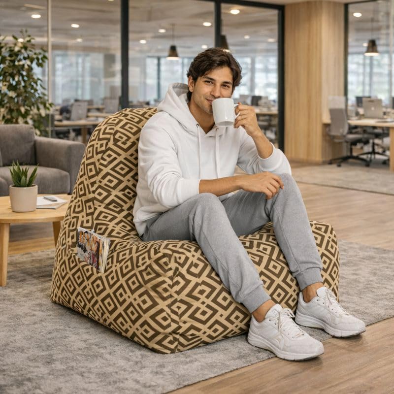 Image of Style Homez Hackey Cotton Canvas Geometric Printed Bean Bag XXL Size Filled with Beans Fillers