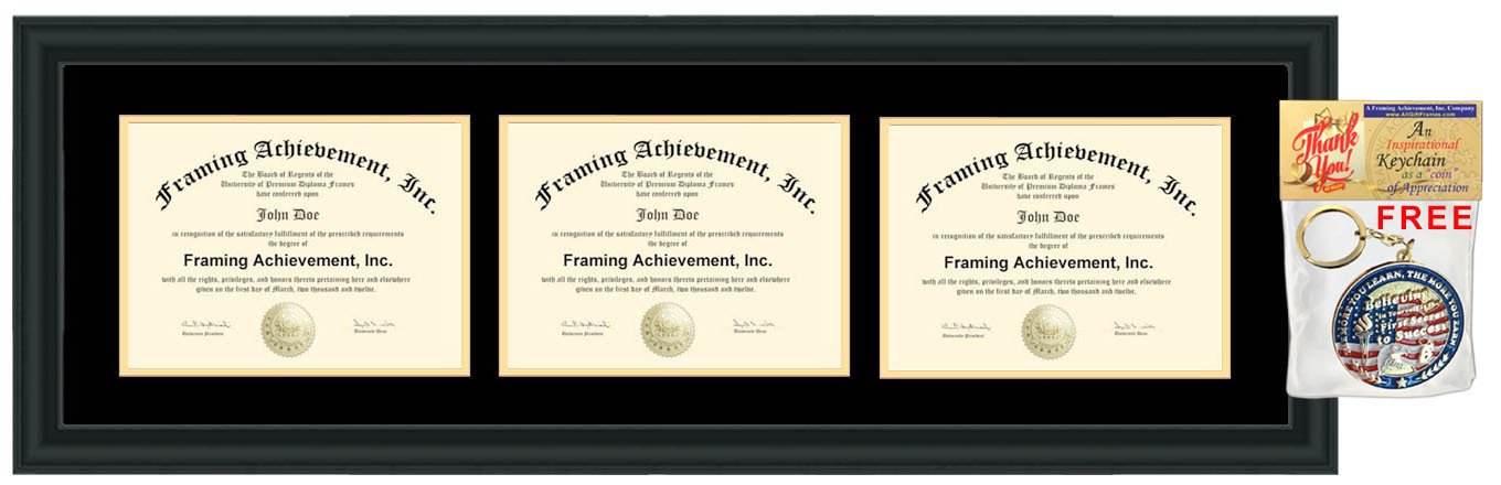 AllGiftFrames Triple College University Diploma Frame Three Degree License Display Horizontal Satin Black Wood Plaque Certificate Board Certification Document Holder Case Dual Major