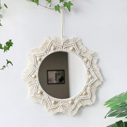 Miniatura 2 de Yulakes Boho Mirror Macrame Wall Hanging Tapestry, Hand-Woven Wall Decoration, Circle Hanging Mirror, Tapestries, Bohemian Tapestry, Woven Home