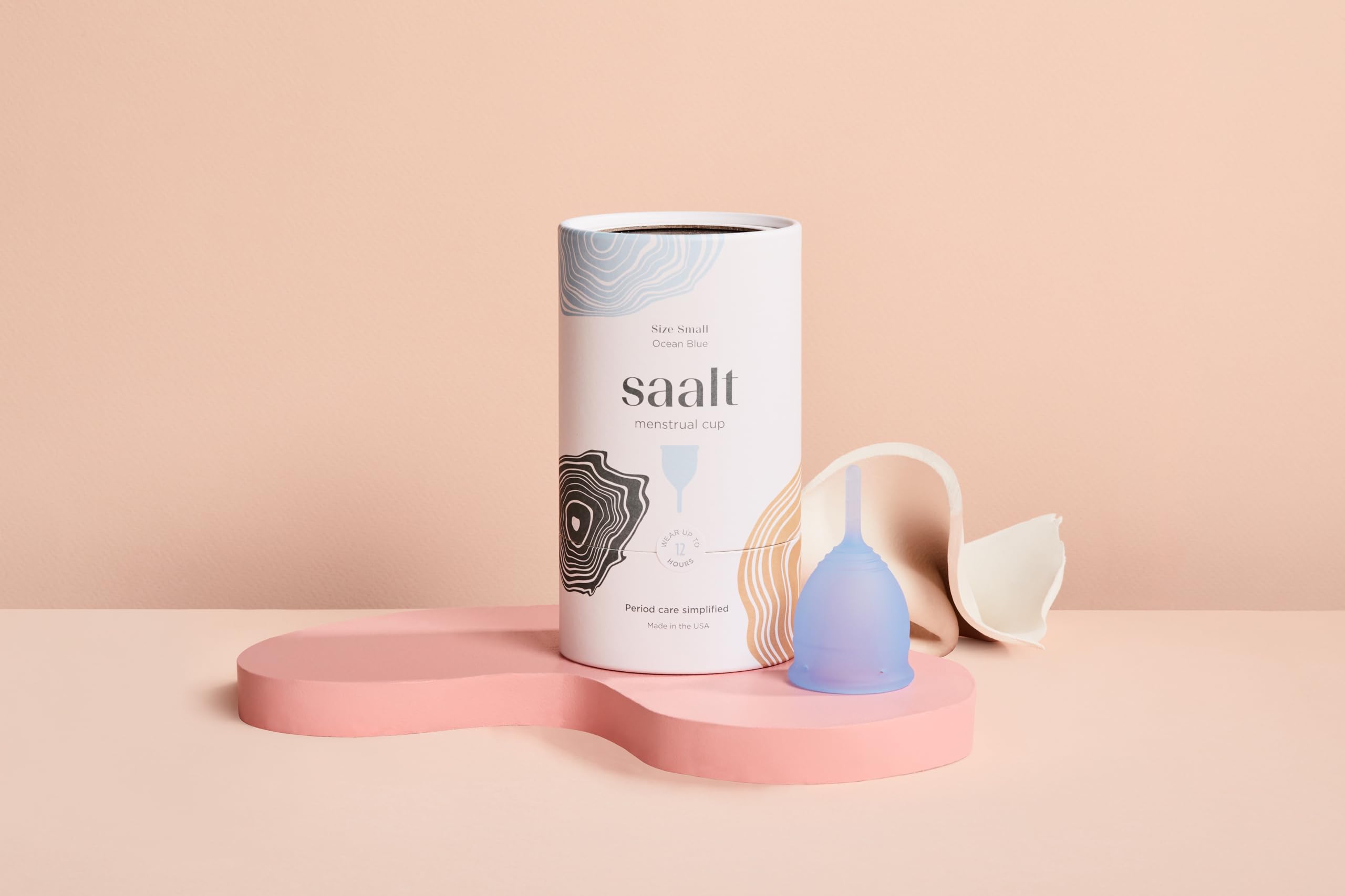 Coupe menstruelle réutilisable Saalt – Protection confortable et sans fuite jusqu'à 12 heures – Sans BPA ni latex – Comprend une coupe et un sac de transport - taille Régulier, Bleu