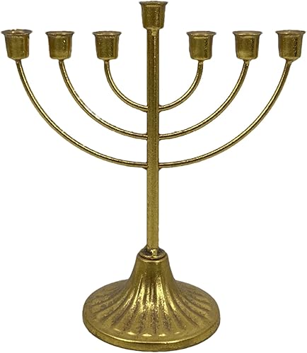 Menorá de Hanukkah dorada, candelabro decorativo para Janucá, menorá de metal dorado para ceremonia de vacaciones de Hanukkah, cena a la luz de las
