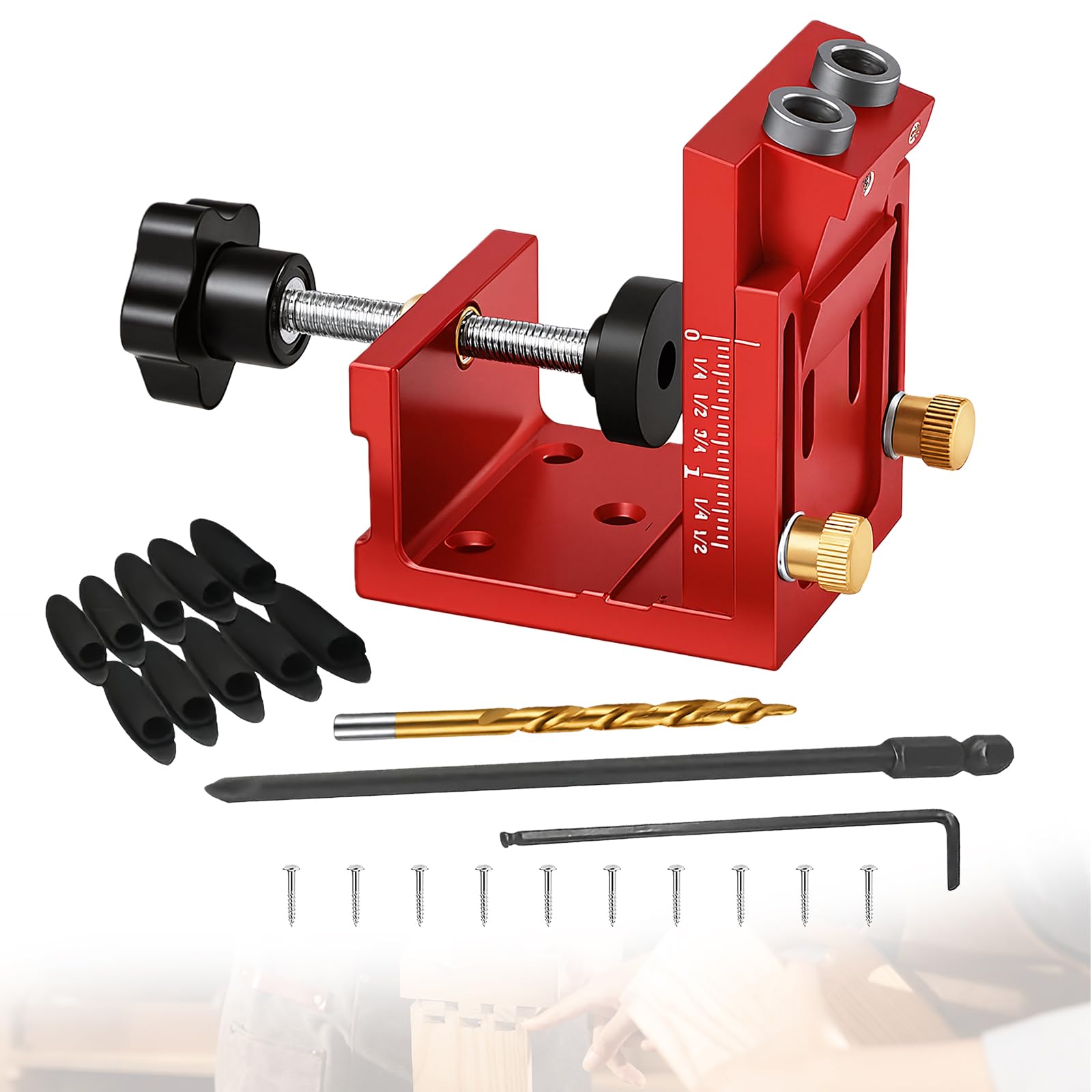 Kit De Gabarit De Trou De Poche: Adjustable Kit D'outils De Gabarit De Percage Oblique, Positionneur De Trou Oblique Avec Mèche De φ9mm, Ajustable Guide De Percage Pour Travail Du Bois (Rouge)