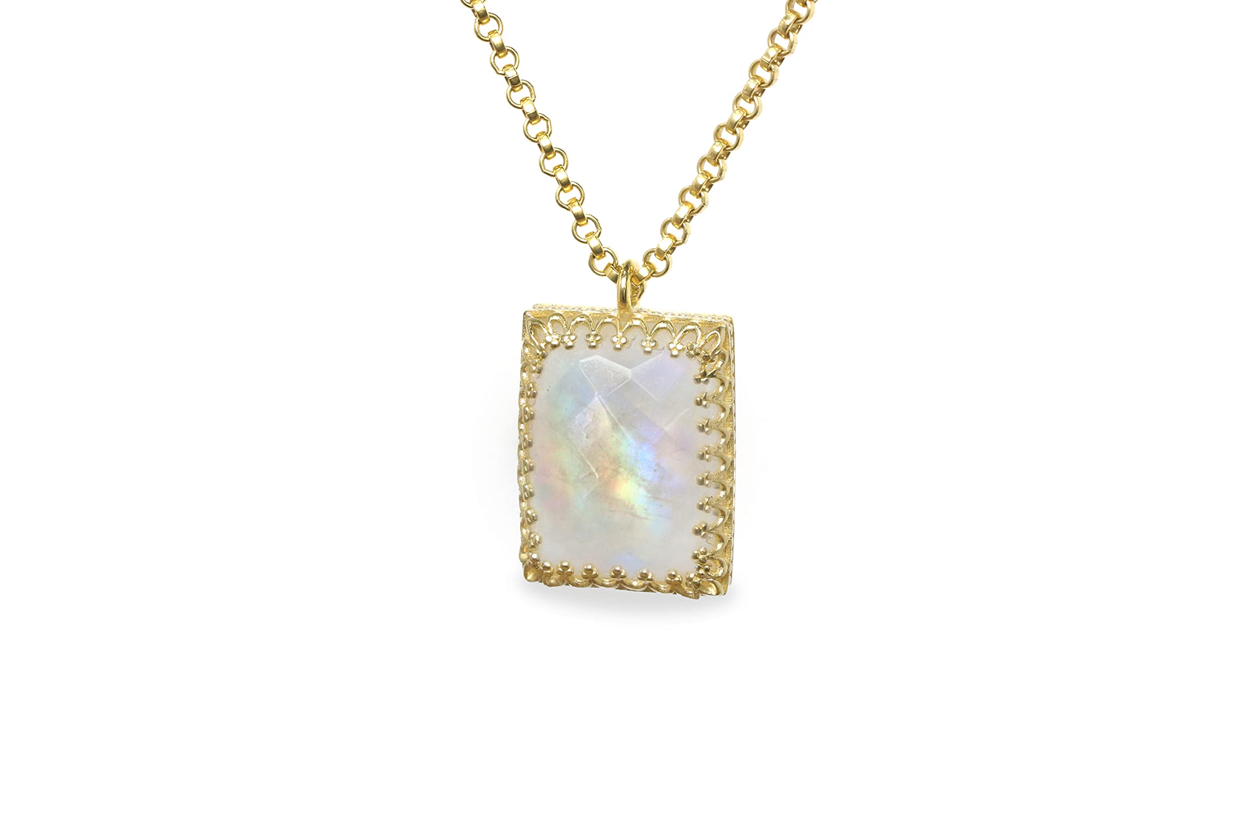 Blendend Regenbogen Mondstein Edelstein Halskette - Schick Juni Geburtsstein Halskette - Anpassbare Zarte Rechteck Kristall Halskette - Gold Aussage Halskette - Handgemachte Geschenk Halskette für Sie