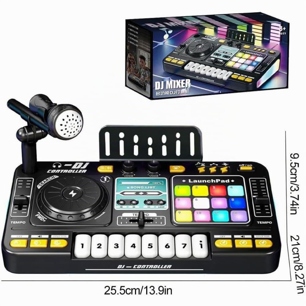 NEWFUN Mesa De Mezclas Dj para niños,Bluetooth Con Micrófono Ajustable, Teclado Con Iluminación Degradada, Alimentado Por Batería, Adecuado Como Regalo De Nivel Inicial Para Niños De 3 a 12 Años.