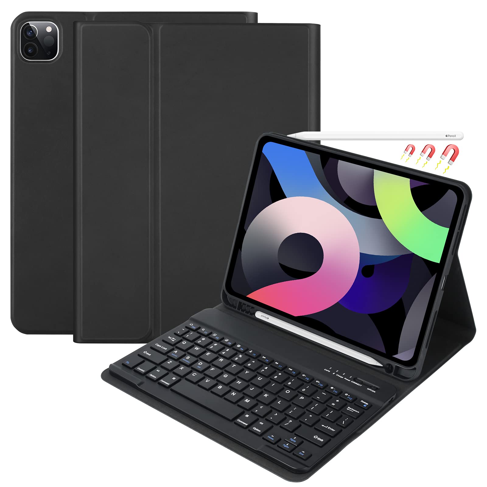 Keyboard Case for iPad Air 11 inch (M3 2025 / M2 2024) & iPad Pro 11 inch (4th/3rd/2nd/1st) Gen - Magnetic Detachable Bluetooth Keyboard with Pencil Holder for 10.9" iPad Air 4th/5th Gen (Black)
