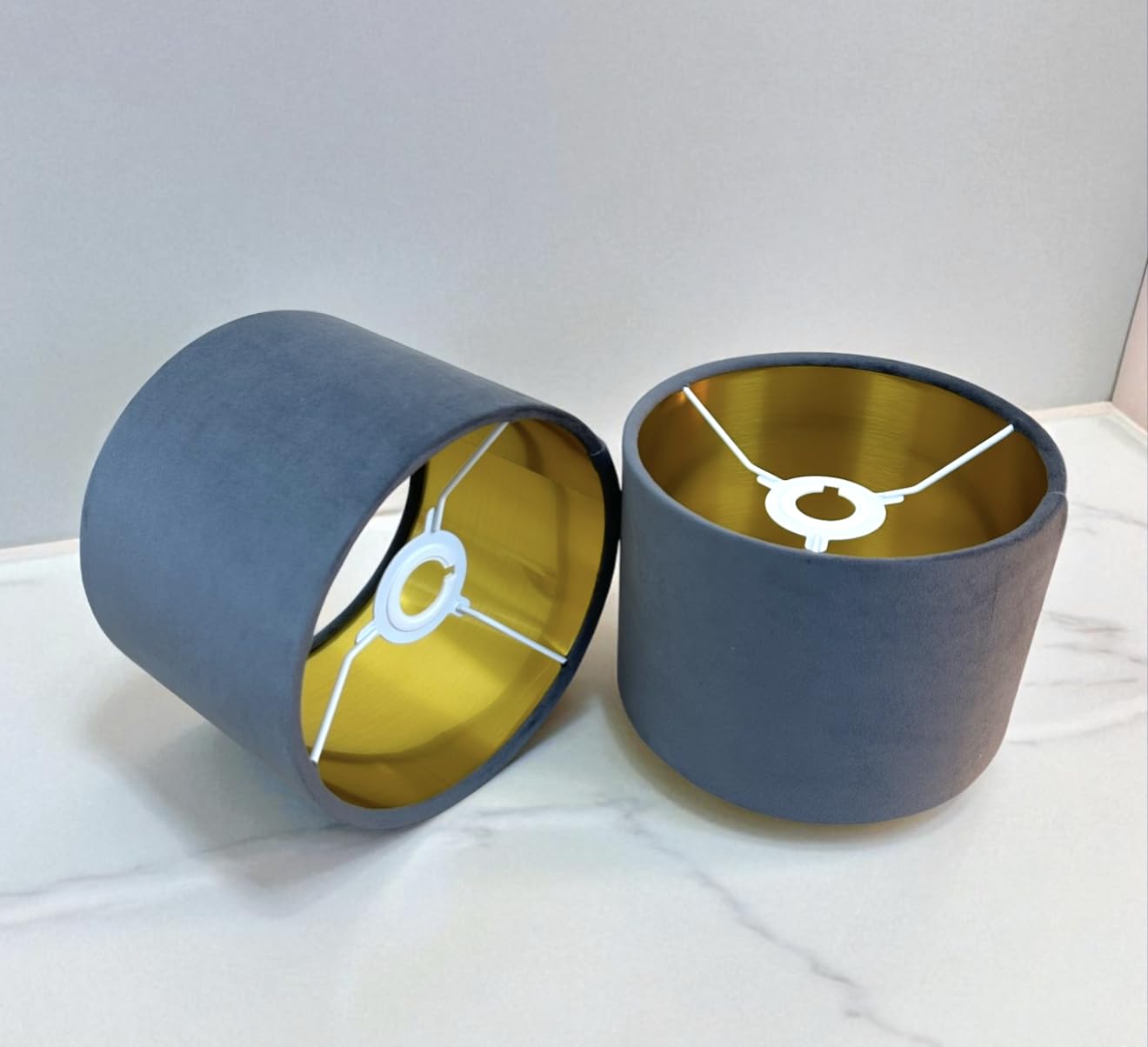 Velvet Lamp Shade High Quilty Shade Ceiling,Table, Floor lampshade Gold Lining. (Grey, Diameter 45 x 28cm Height) โ image 1