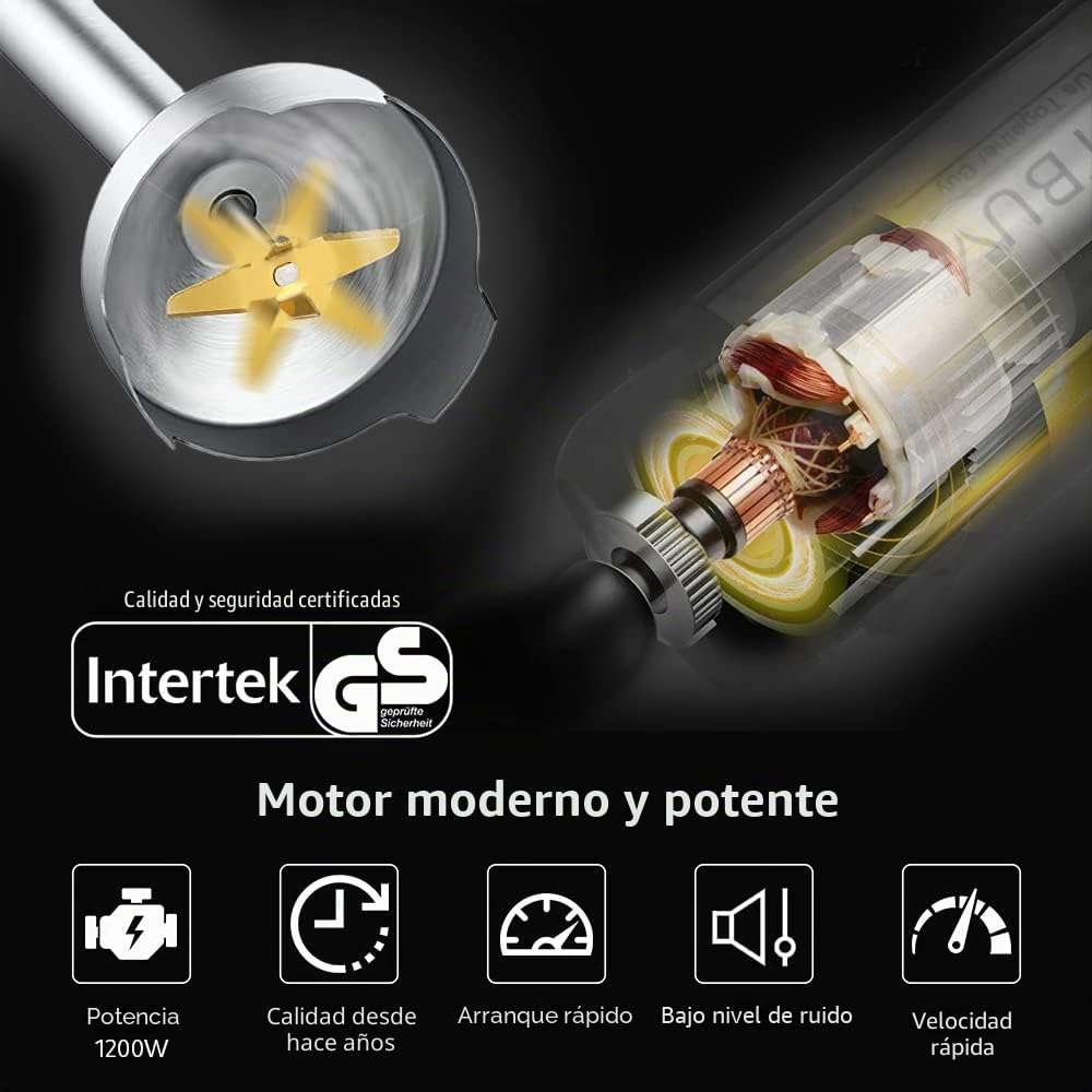 LEHMANN Chopsui Batidora de Mano 1200W, Multifuncional Batidora Mano Acero Inoxidable, 8 Ajustes de Potencia Más Turbo, Set Accesorios, Ideal para Papillas, Sopas, Batidos, Purés, Salsas