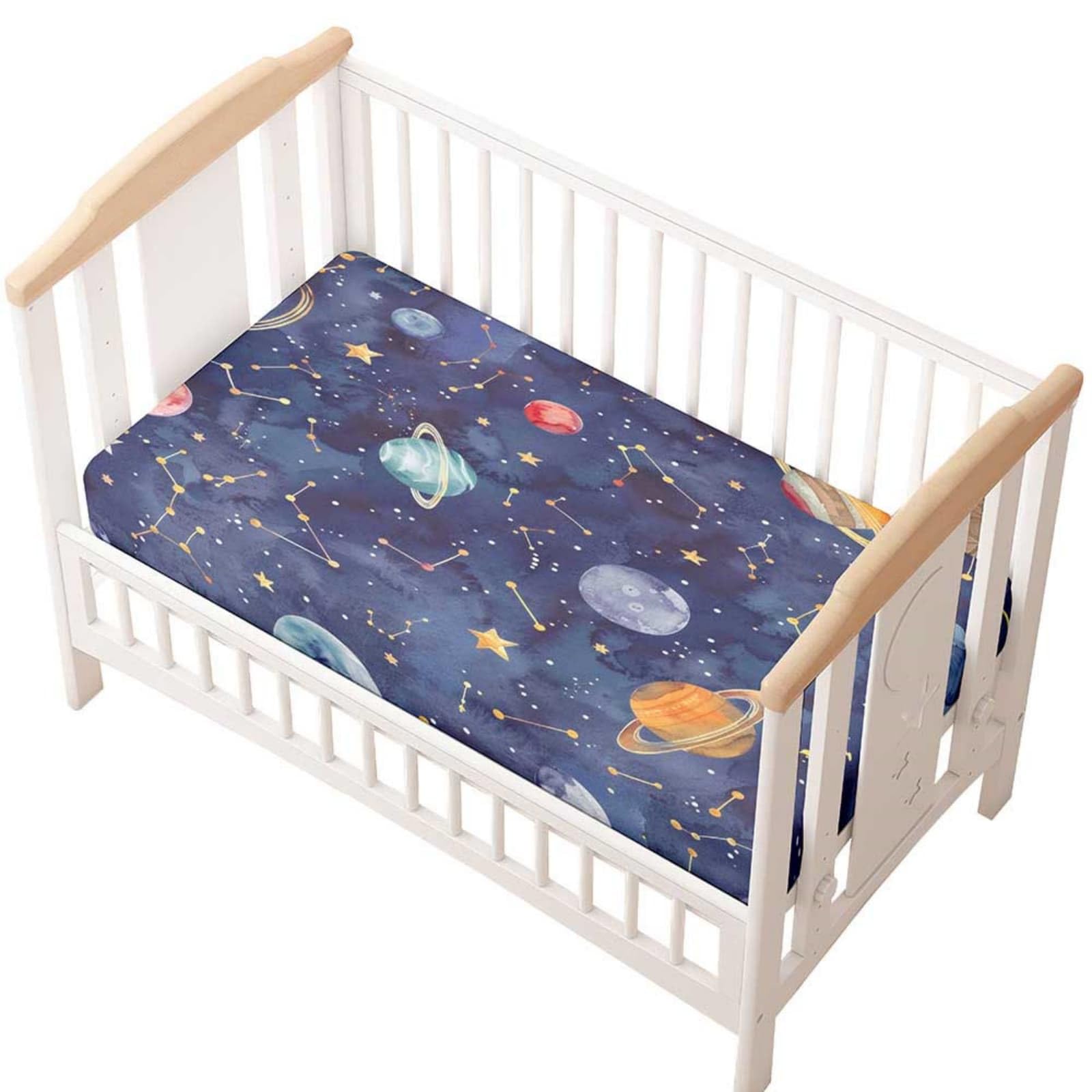Odot Cot Bed Fitted Sheet, Moses Basket Fitted Sheet 3D Cartoon Planet Pattern Soft Microfibre Crib Bedsheets Bassinet Bedsheet Mattress Protector for Kids Boy Girl (Constellation,75x30cm)