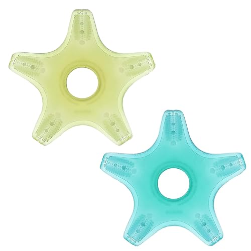 2 mordedores de estrella de mar para bebés de 3 a 6 meses, cepillo curvado limpiador de lengua para bebés, juguetes de dentición, nunca se caen