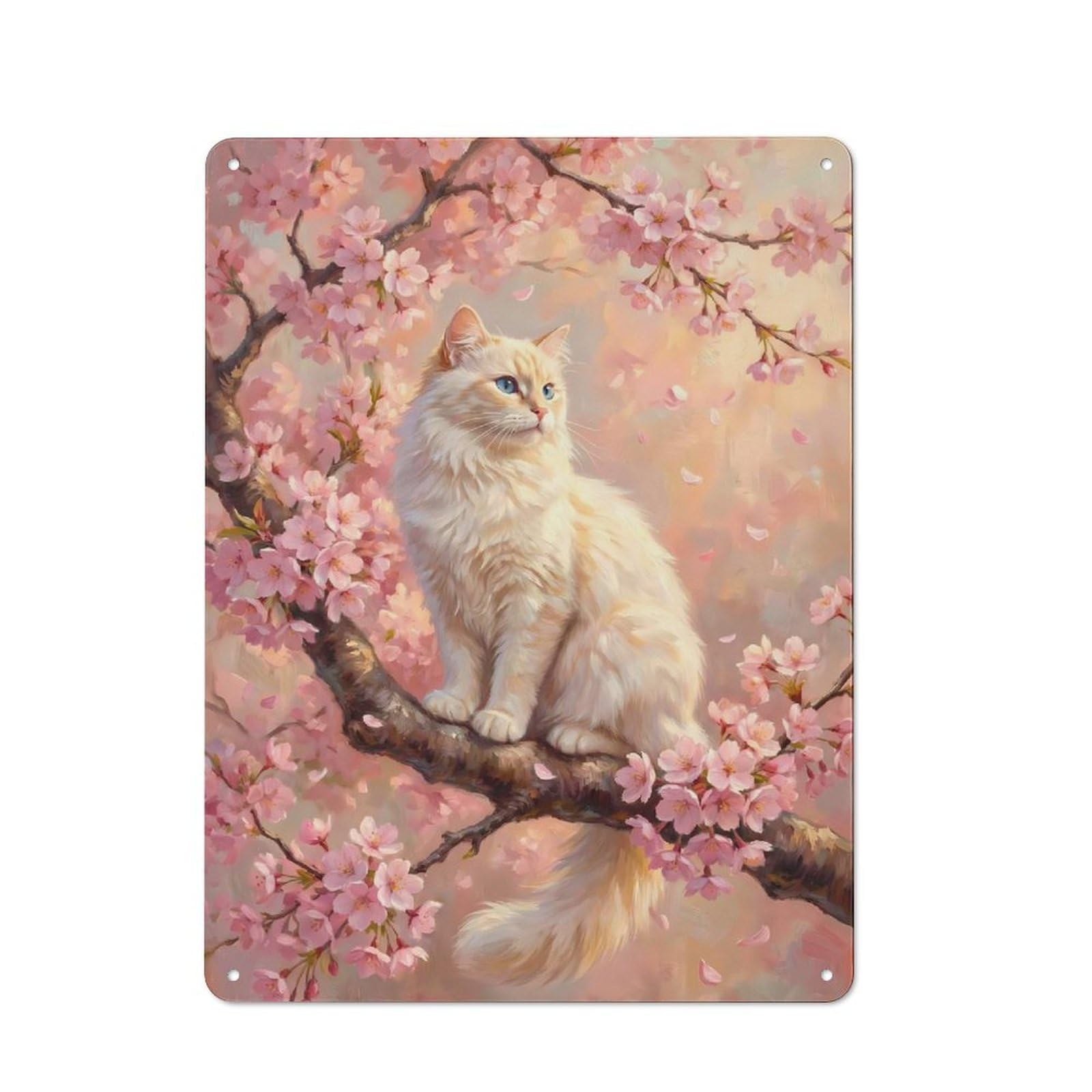 Junmoney Style-20 Garage Style Metal Wall Sign 40X30cm Featuring Cat In Cherry Blossom Tree, Garage Wall Decor For Garage, Hobby Room, Office Or Man Cave