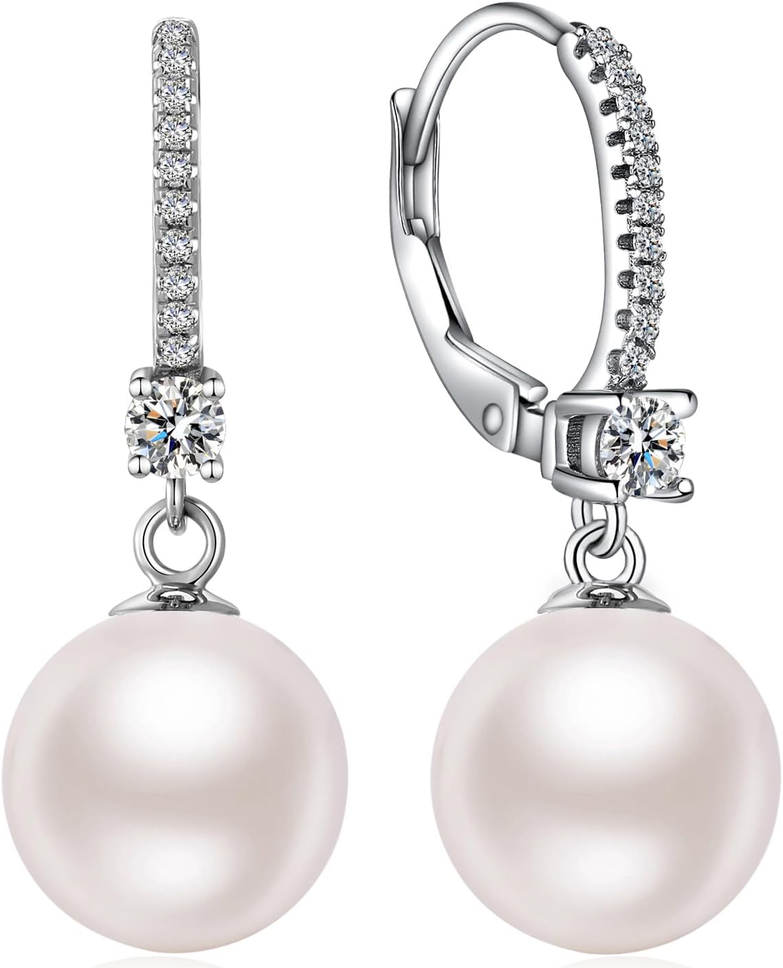 Jiamiaoi Pearl Dangle Earrings 925 Sterling Silver Pearl Earrings for Women 10mm White/Black Pearls