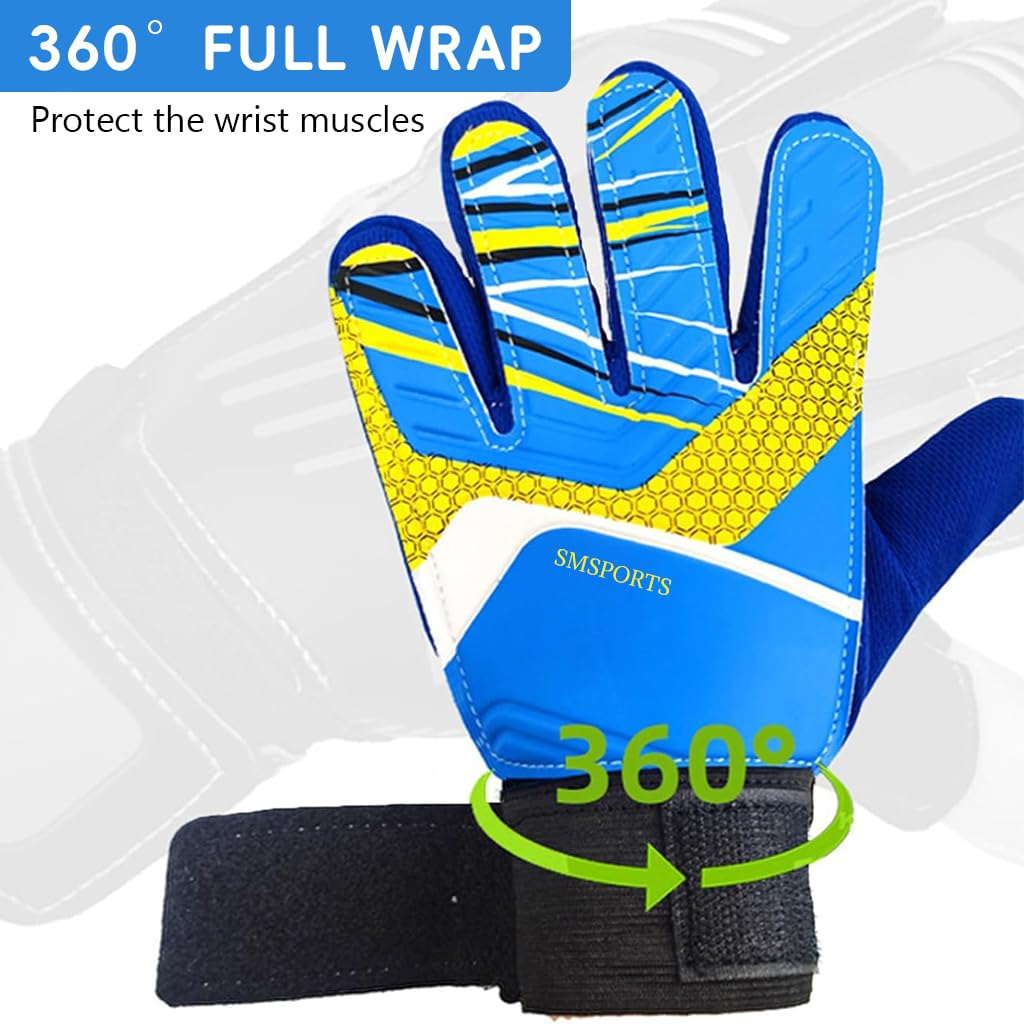 Proberos® Professional Football Goalkeeper Gloves for Kids & Children or Teen, Anti-Slip Protection Latex Palm Design, with Adjustable Strap Soft Pu Hand Back (Green Size-8) 2