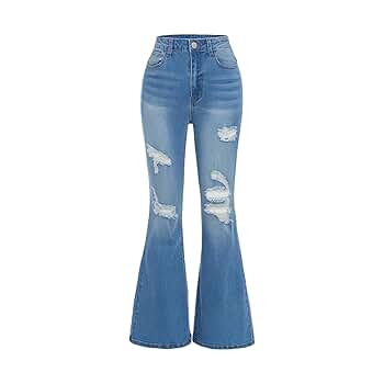 Amazon.com: Girls Ripped Flare Jeans High Waist Bell Bottom