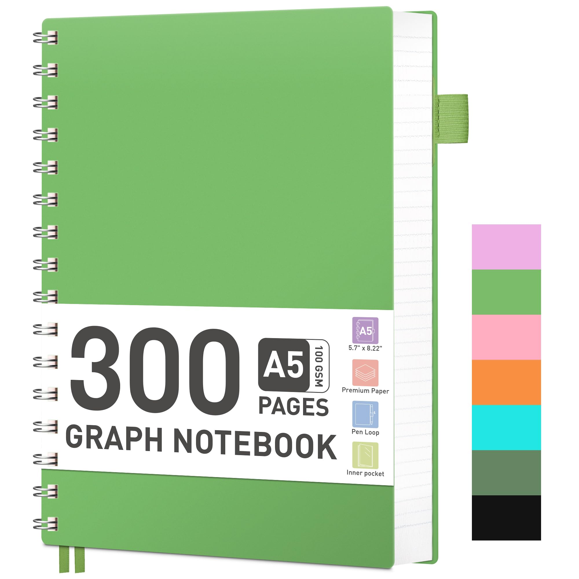 RETTACY Notebook A5 Squared 100 g/m² Paper 300 Pages Green