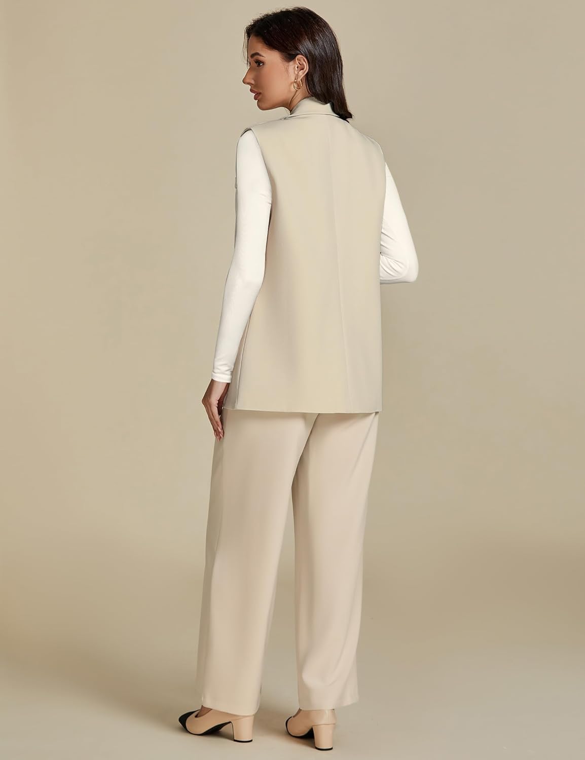 luvamia Long Vest for Women 2025 Summer Business Casual Sleeveless Open Front Blazers Suit Vests Top Pockets Work Office - Image 5