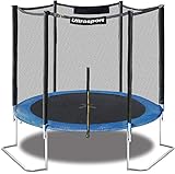 Ultrasport Gartentrampolin Jumper, Ø 180 cm, inkl. Sprungtuch, Federn, Sicherheitsnetz, gepolstertem Netzpfosten und Kantenschutz, wetterfest, bis 120 kg belastbar, blau