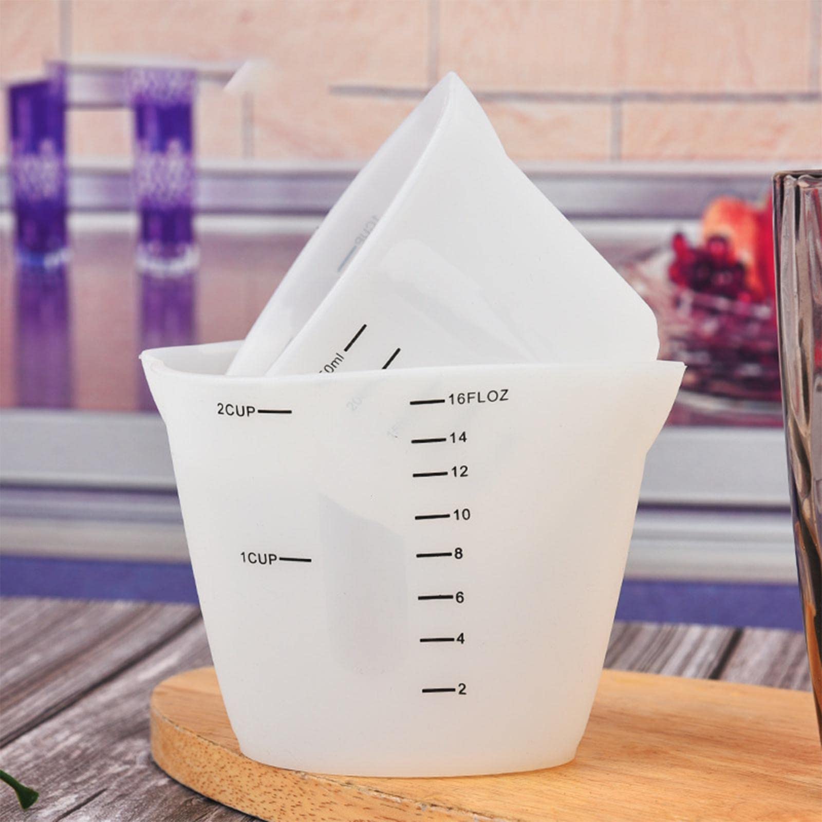 Wiederverwendbare Silikon-Messbecher, Messwerkzeuge für Küche, Backutensilien, 500 ml, Weiß, 10 Stück