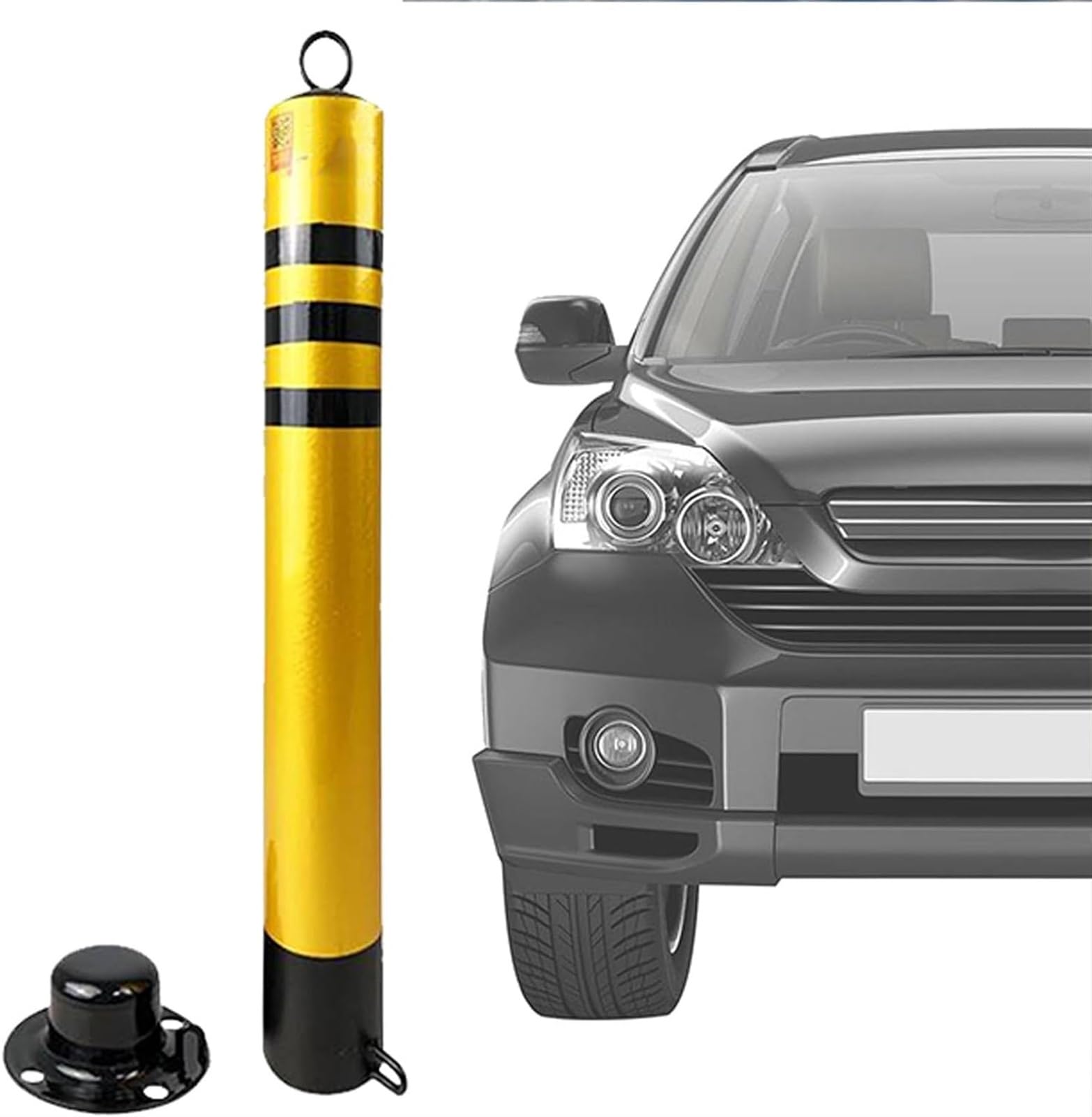 WDSOPK Driveway Parking Bollards, Safety Cones Parking Posts Removable Metal Security Post Bollard Parking Barriers with Padlock Steel Pipe Galvanized Traffic Cones （60x7.6cm）
