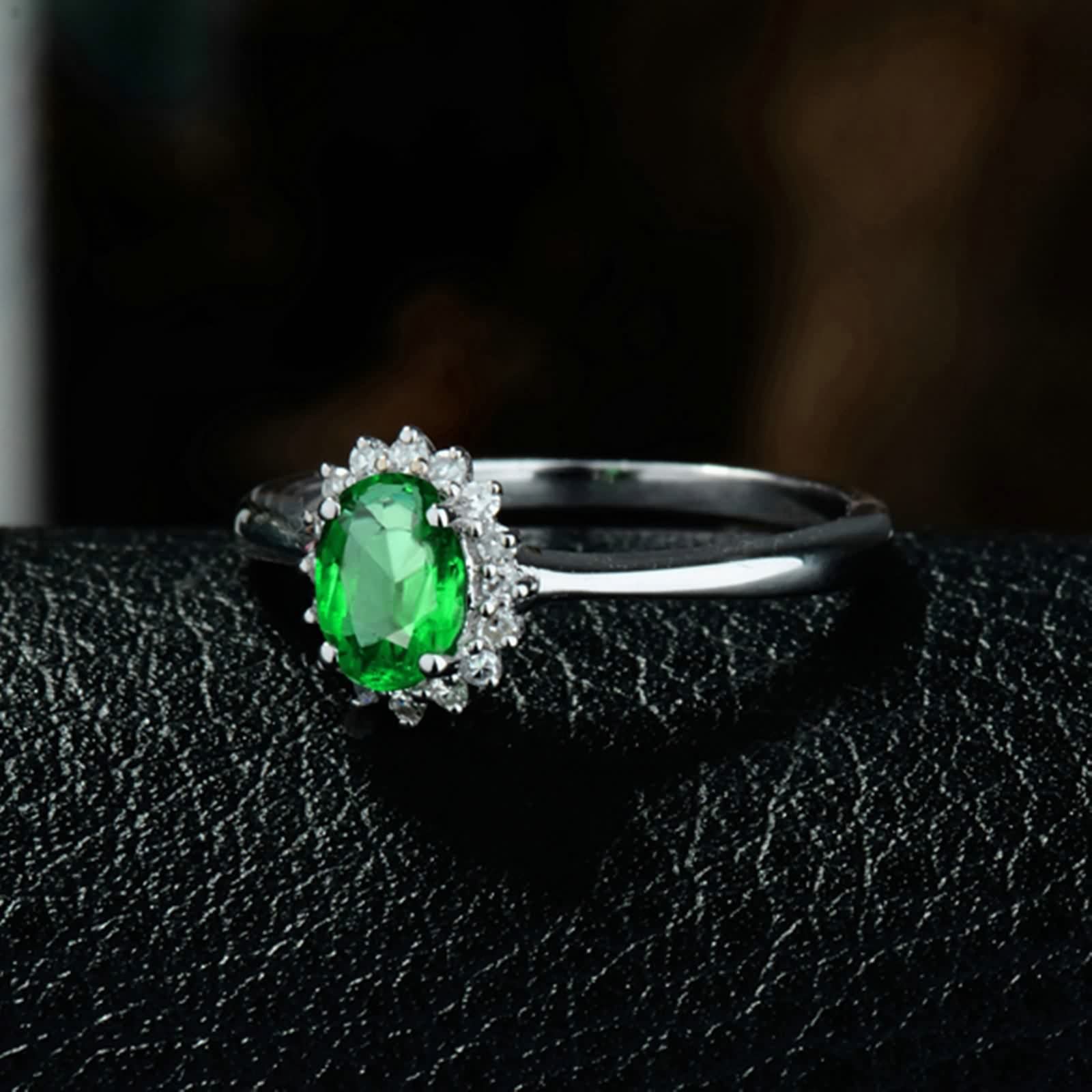 Anillos de Boda Mujer, Alianza Boda Flor de Esmeralda Creada En Laboratorio Ovalado para Esposa Novia Ajuste Cómodo