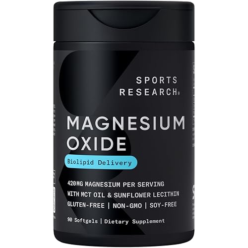 Sports Research® Magnesium Oxide 420mg w/Coconut MCT Oil, 90 Softgels