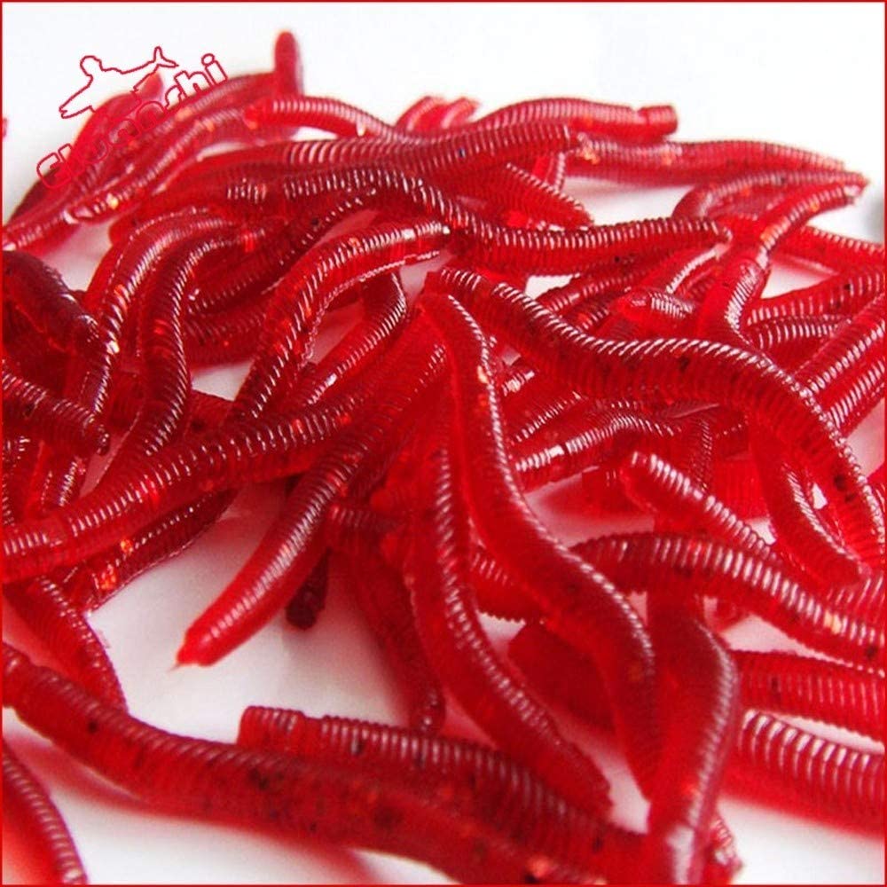 WorldCare® 100Pcs 35mm Worm Fishing ArtificialFake Tilapiaesfishing Catfish poper red