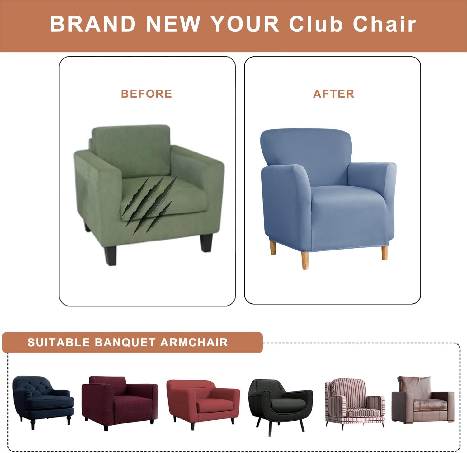 Banquet Armchair Slipcovers Waterproof 2-Piece Stretch Chair Slipcovers with Arms Anti-Slip Armchair Sofa Covers Arm Chair Cover for Living Room Furniture Protector