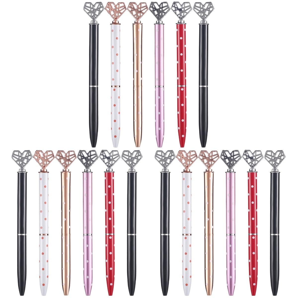 NUOBESTY 3 Ensembles Stylo À Bille En Forme De Coeur Rétractable Tactile Scrapbooking Cahier De Note Stylos Highlighter Liquide À Encre Coeur À Bille Créatif Métal 6 Pièces * 3